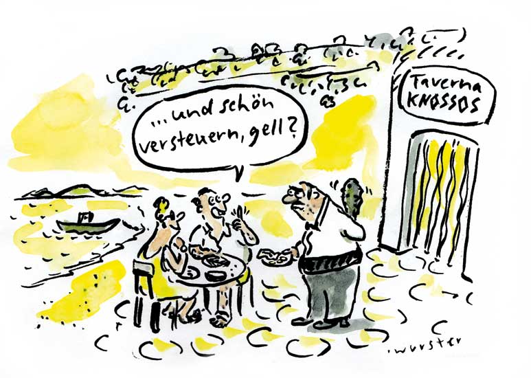 Griechenland-Urlaub in der Taverne, Calamares Schulden